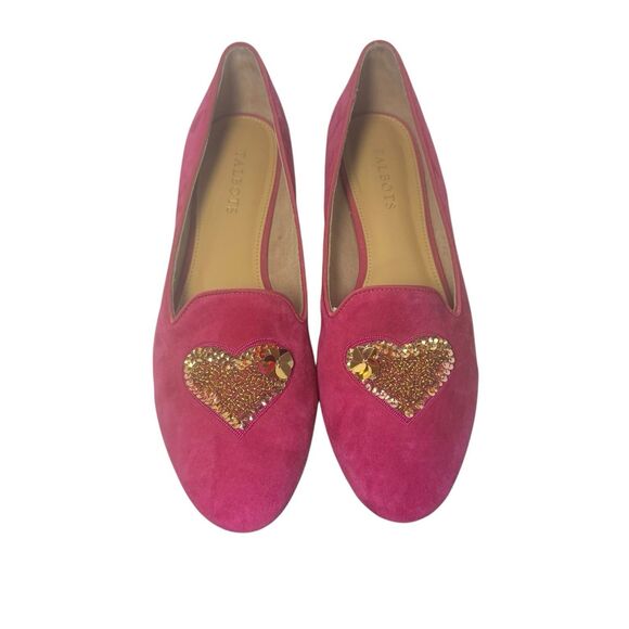 Talbots Raspberry Suede Ryan Novelty Gold Heart Comfort Flats Sz 9.5 M - Picture 4 of 16